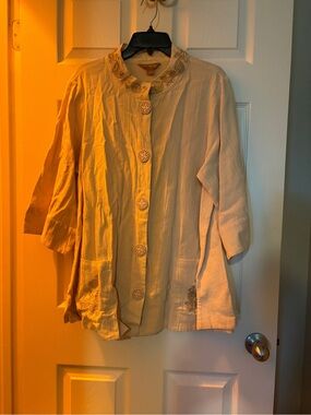 April Cornell Cream Embroidered Button Tunic